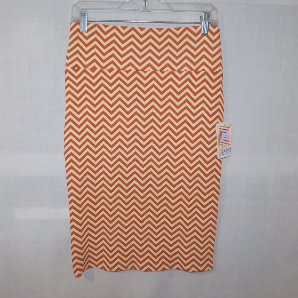 Lularoe Cassie Cream Brown Chevron Pattern Body Con Pencil Skirt NEW Womens S